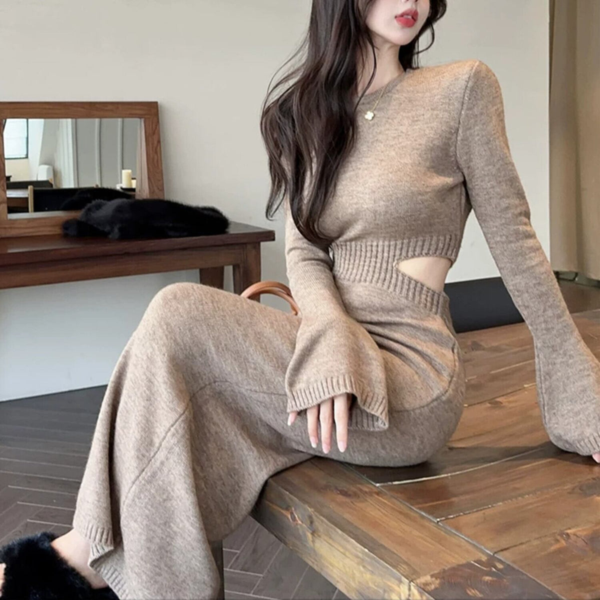 【dress】ウエストカットニットワンピース　N2192