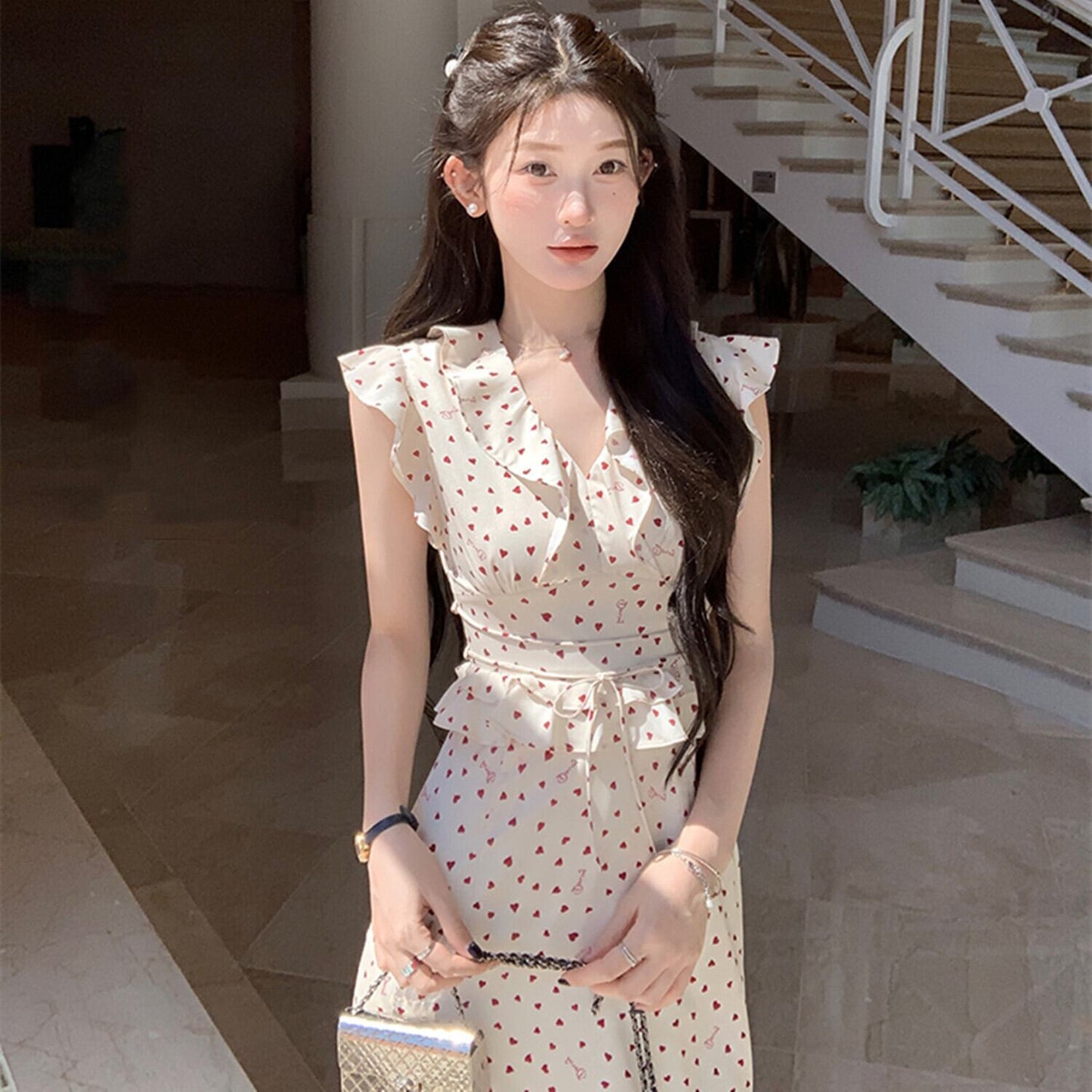 【dress】フリルハートプリントワンピース　N2980