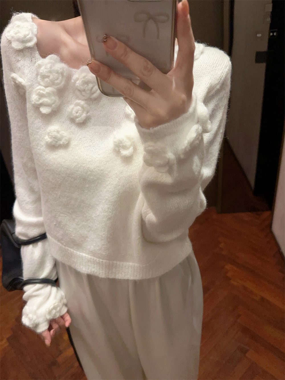【tops】フラワーモチーフニットセーター　M26116