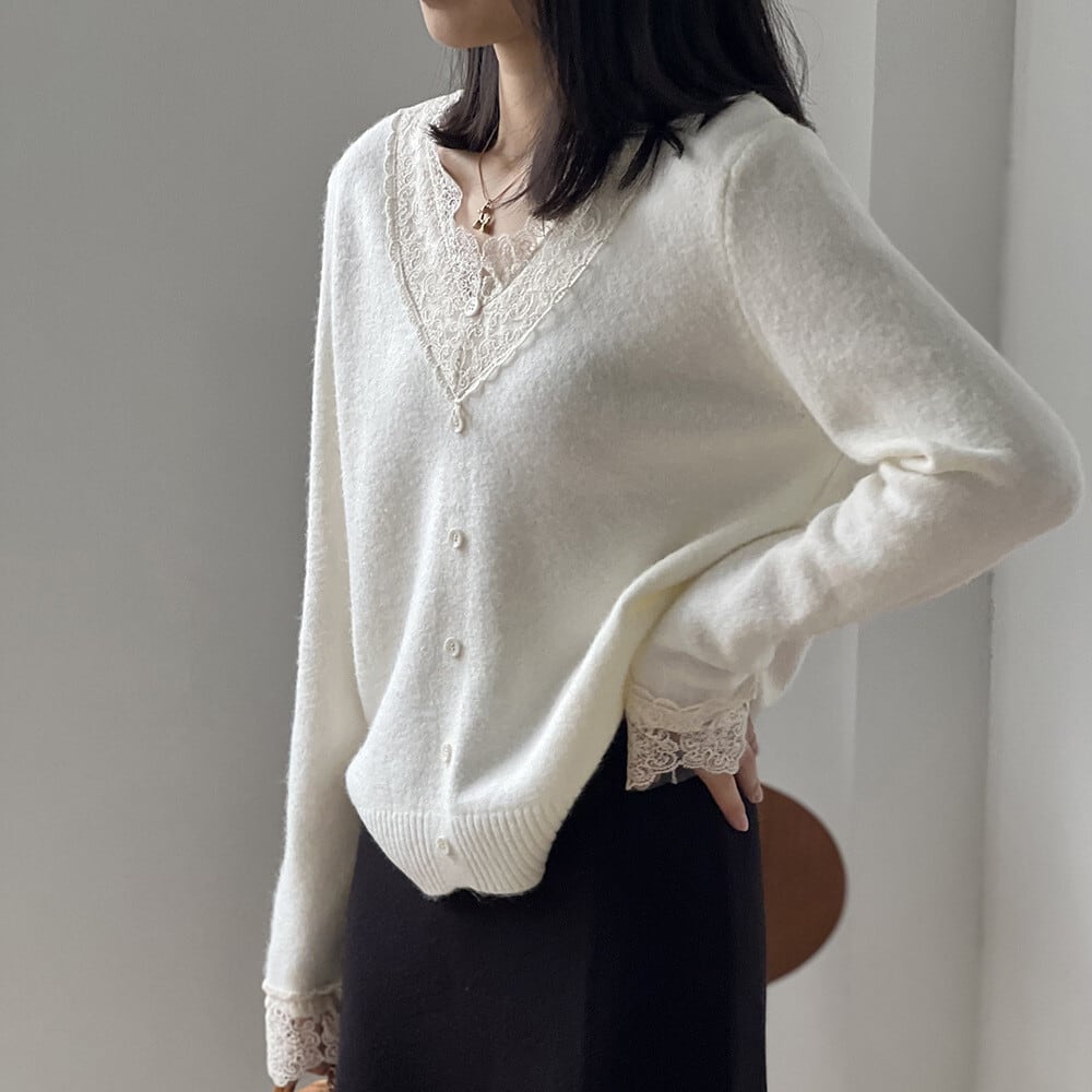 【tops】レースドッキングニットトップス　M28051