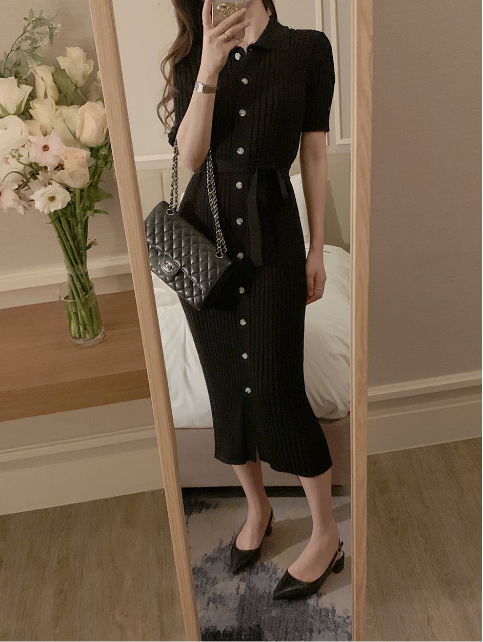 【dress】POLOネックニットワンピースF7416