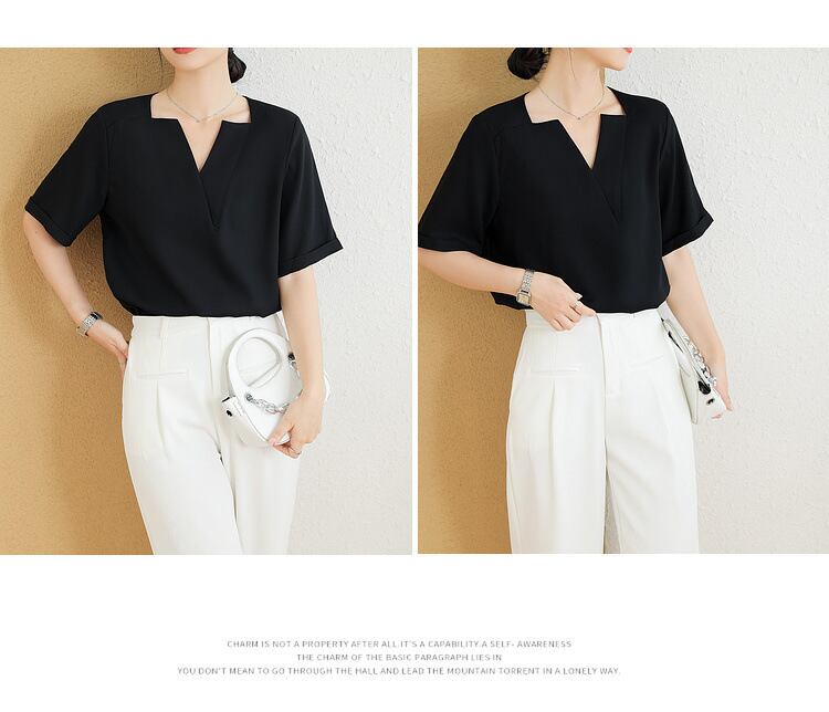 【tops】VネックOL通勤ブラウスG21073