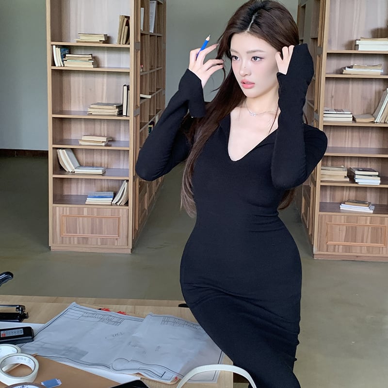 【dress】ニットロングワンピース Q6916