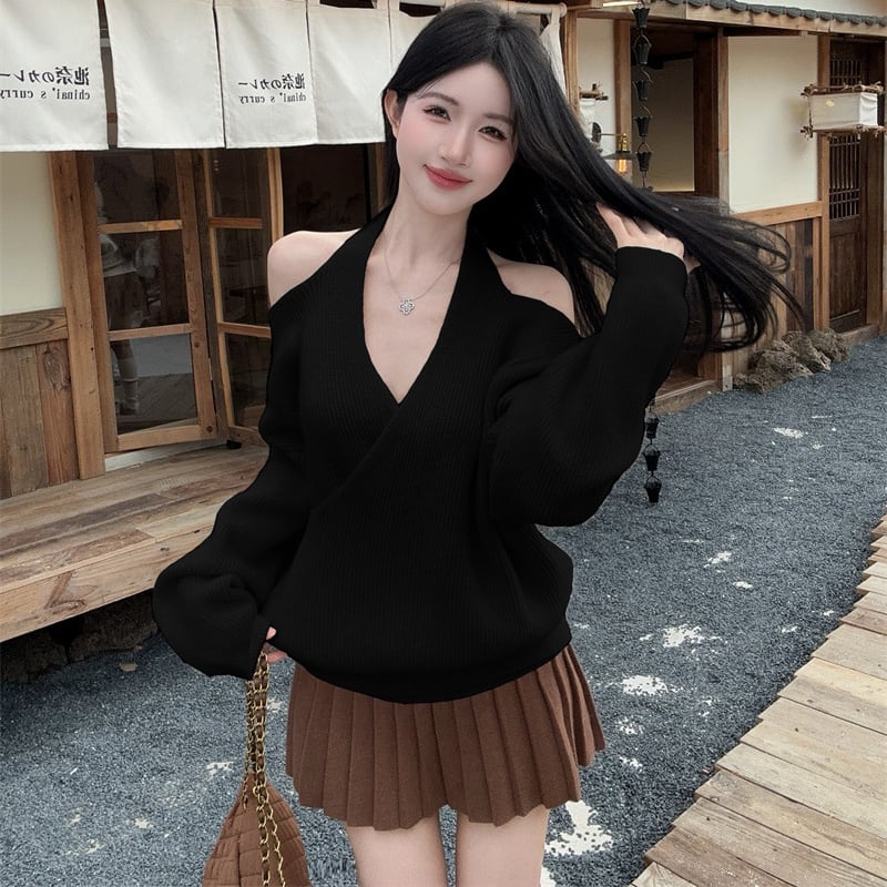 【tops】クロスネックニットトップス Q7109