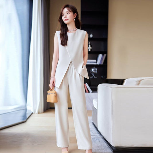 【set】OL通勤タンクトップ+ガウチョパンツ2点セットF7398