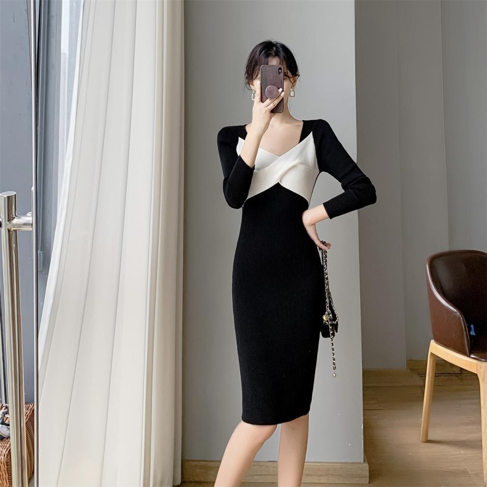 【dress】クロス配色ニットワンピース　M26277