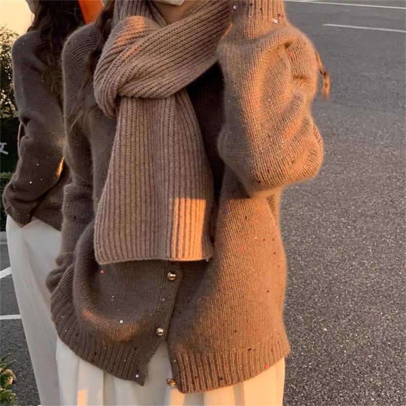 【outer】スパンコールニットカーデ　M25796