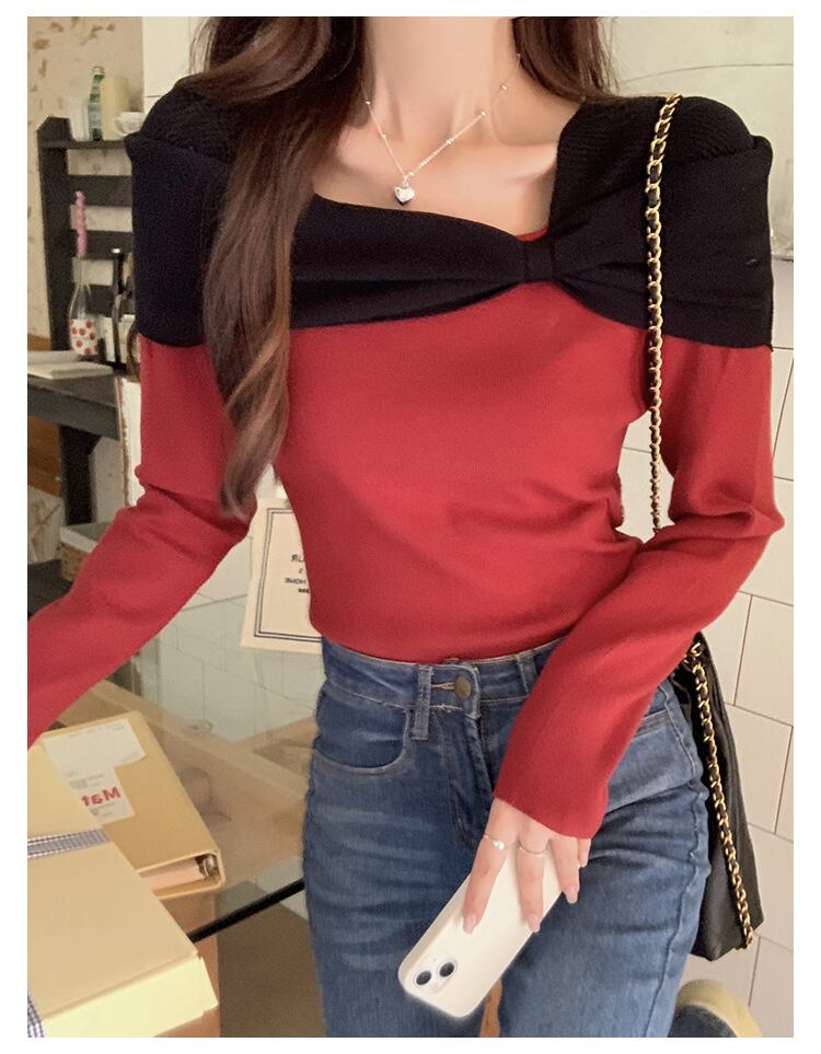 【tops】配色ニットトップス　M27702