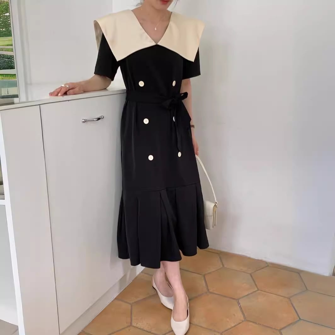 【dress】フリルダブルボタンワンピース　M24745