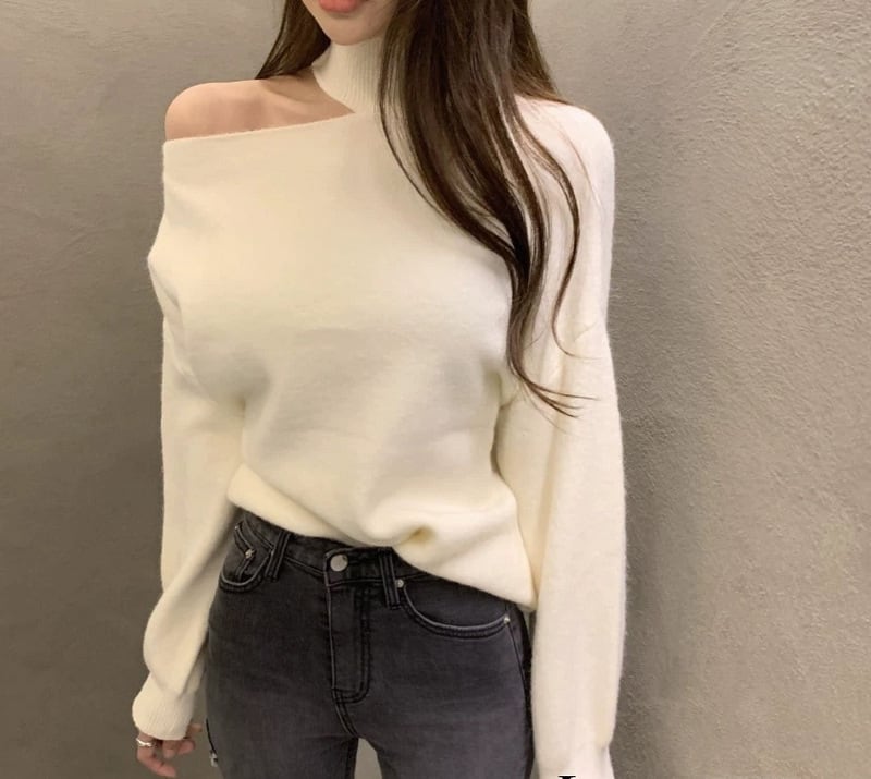 【tops】オフショルダーニットセーター　M26609