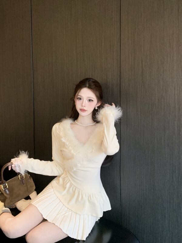 【tops】ファーレースドッキングフリルトップス　M28568