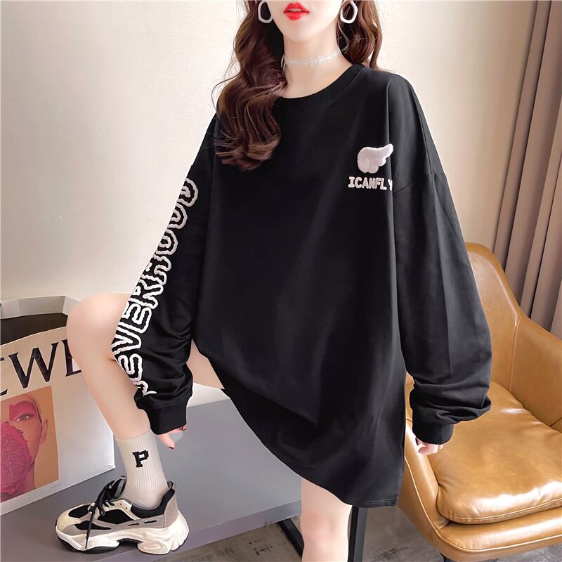 【tops】必ず目を引くラウンドネック長袖英字柄配色ゆったり着回しパーカーF0761