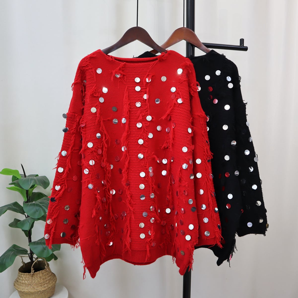 【tops】スパンコールニットセーター　M28126