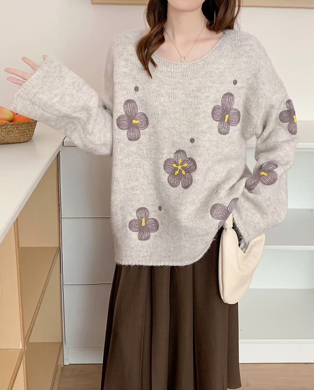【tops】プリントニットセーター　M28628