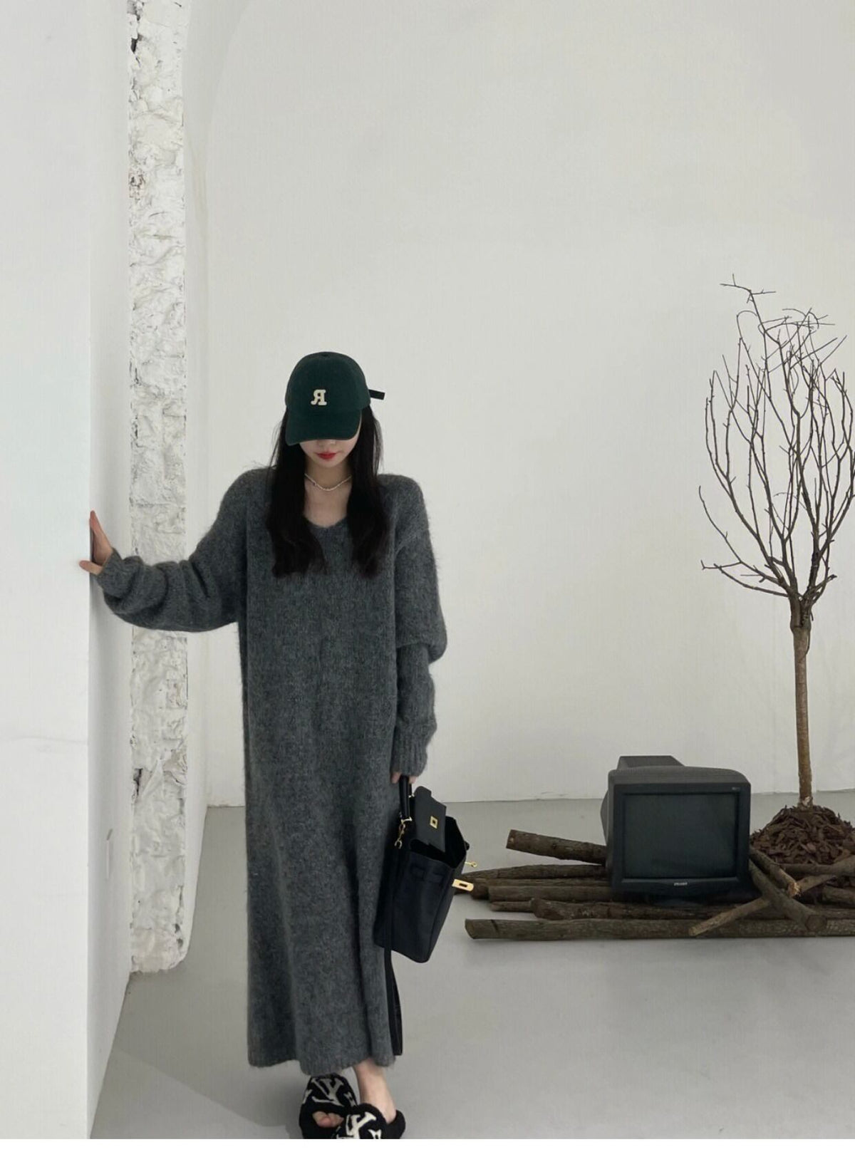 【dress】Vネックニットワンピース　M27241