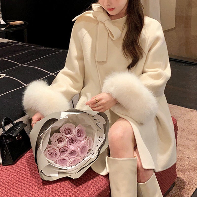 【outer】袖ファーケープコート　M27476