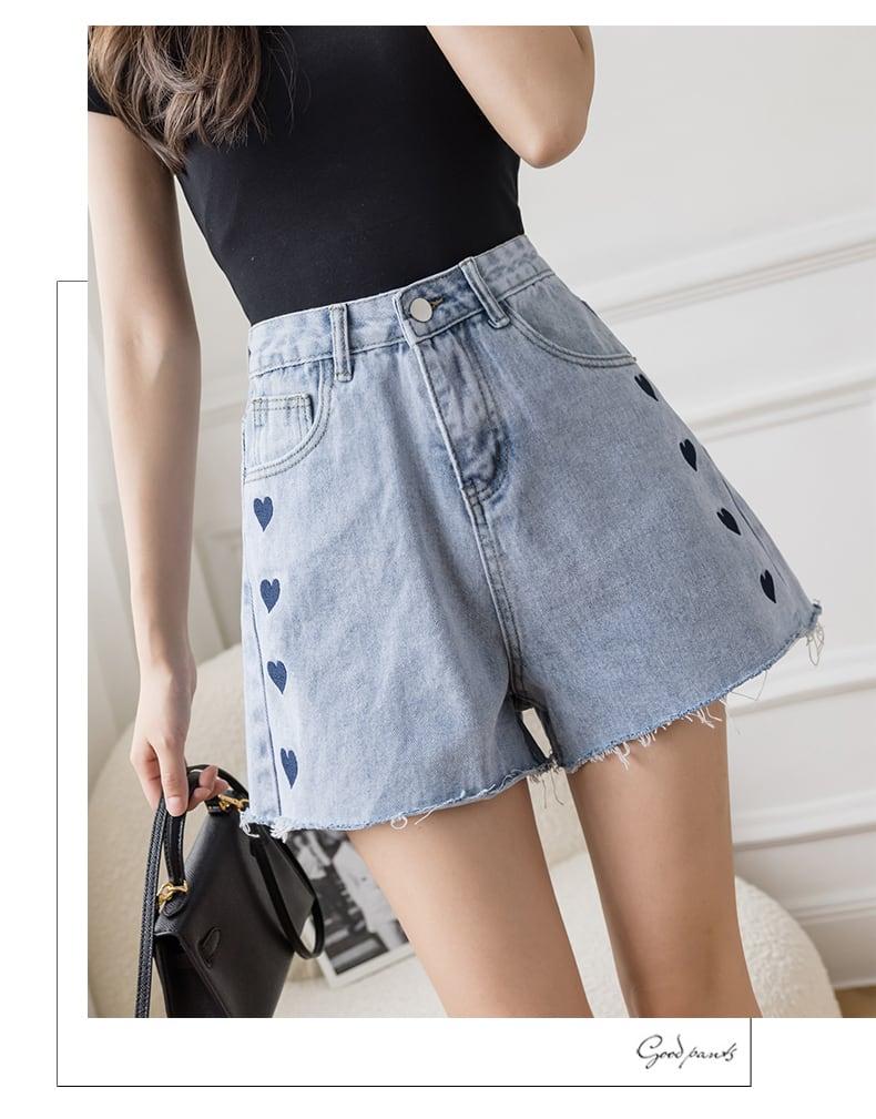 【bottoms】一目惚れ！INS風無地合わせやすい韓国ファッションハート柄ショートパンツF0229
