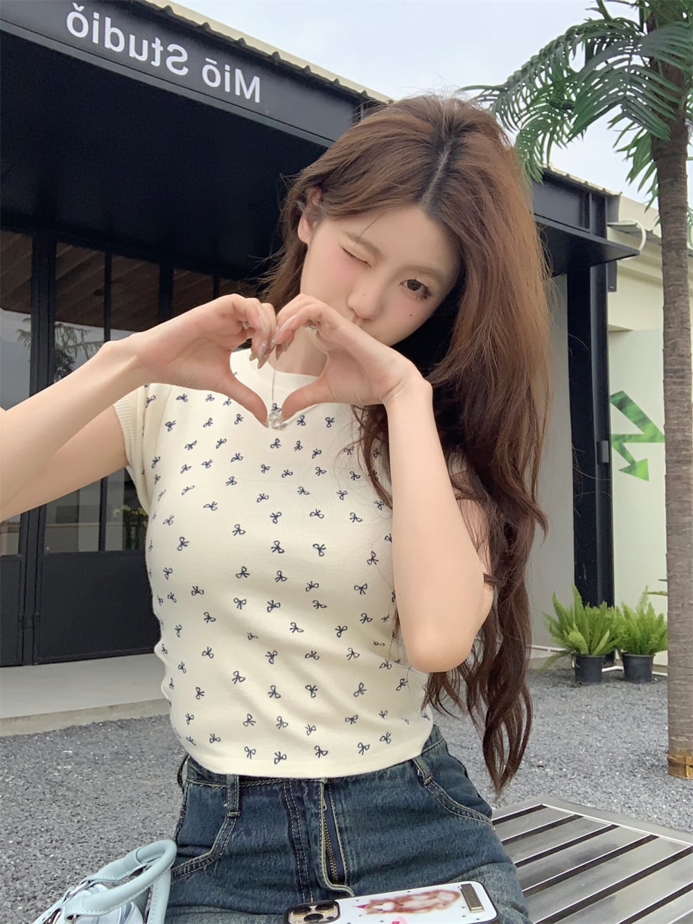 【tops】リボンニットTシャツG21554