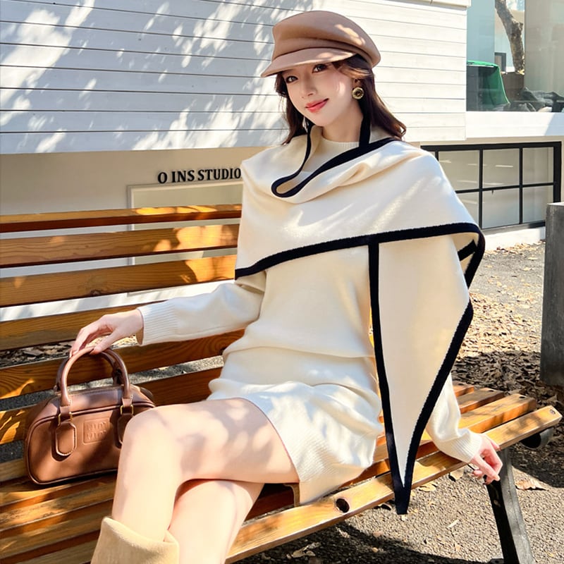 【set】ショール×ニットワンピースセット Q7662