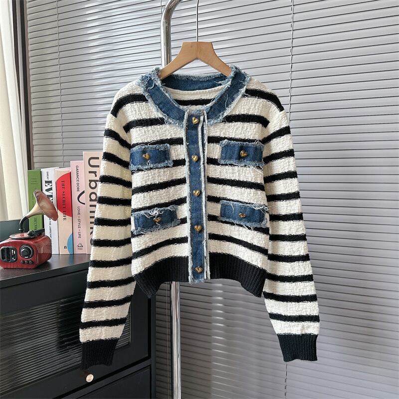 【outer】ボーダー柄ニットカーデ　M18215