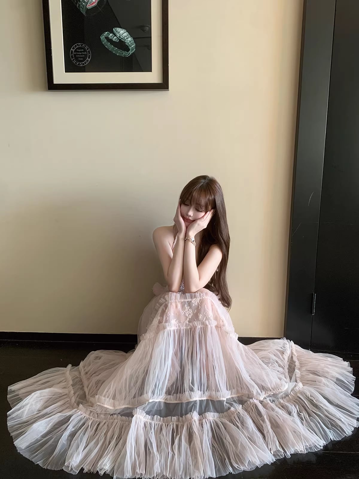 【dress】チュールレースロングワンピース Q7971