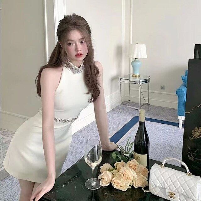 【dress】好感度満載！披露宴二次会ノースリーブウェスト絞り人気デートワンピースF5575