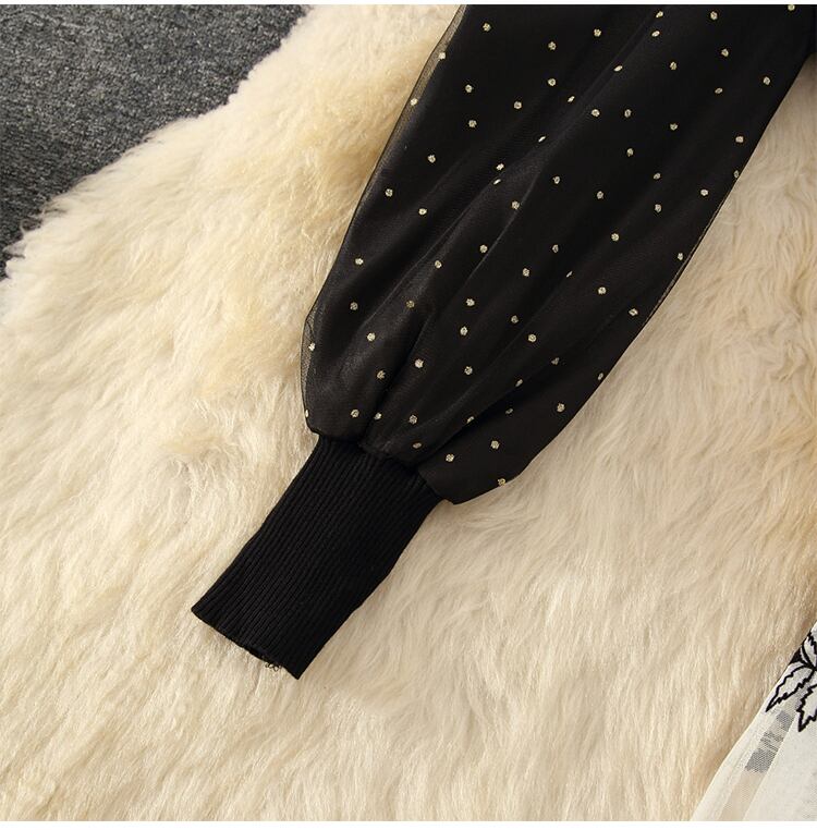 【dress】上品な質感!気質満点レトロシンプルフランス風秋冬偽二つ切り替えワンピース G3178