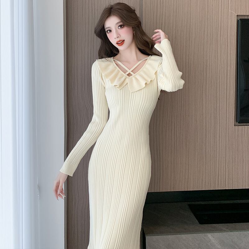 【dress】フリルニットワンピース　M18803
