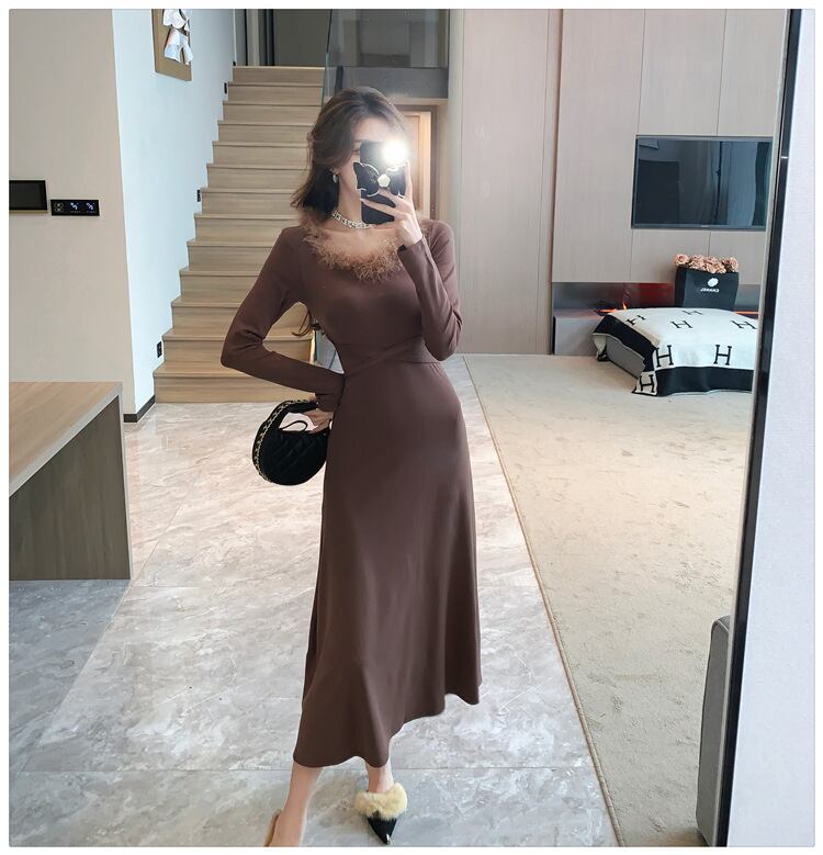 【dress】ファーネックニットワンピース　M18254