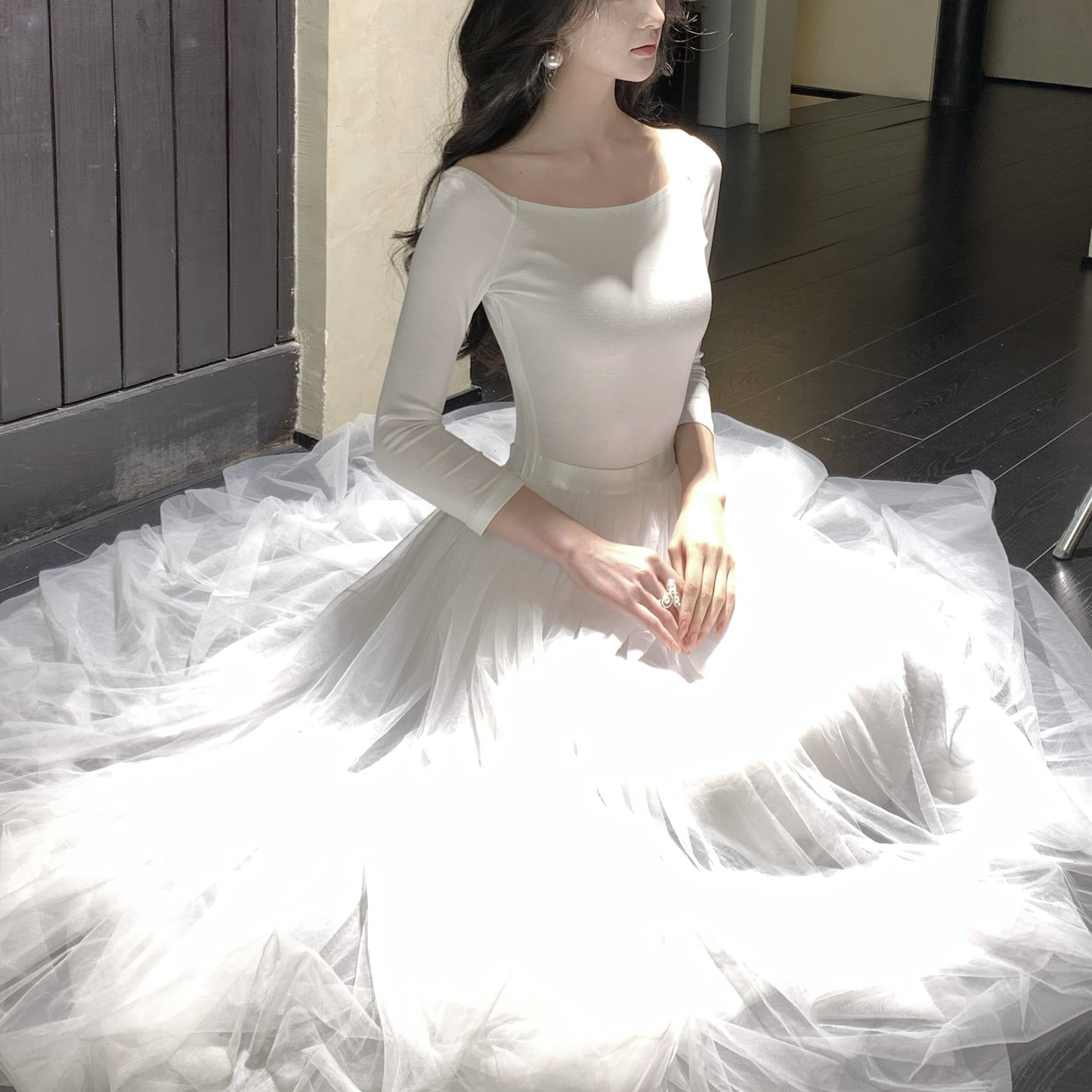 【dress】2WAYチュールドッキングロングワンピース　N3426