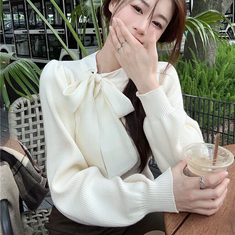 【tops】リボン付きニットトップス　M27367