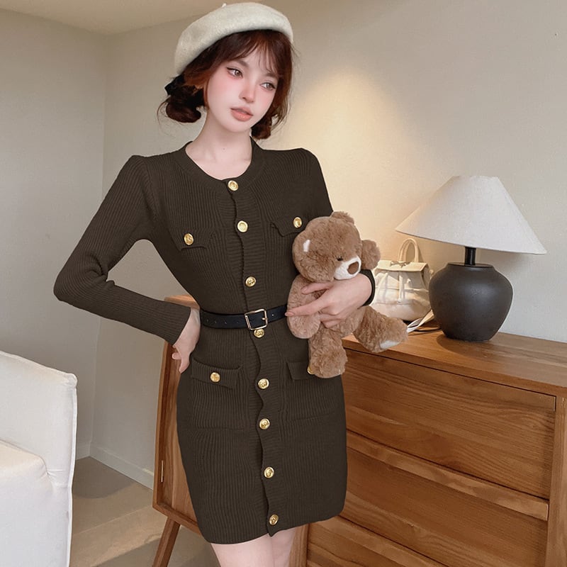 【dress】ボタンデザインニットワンピース　M27419