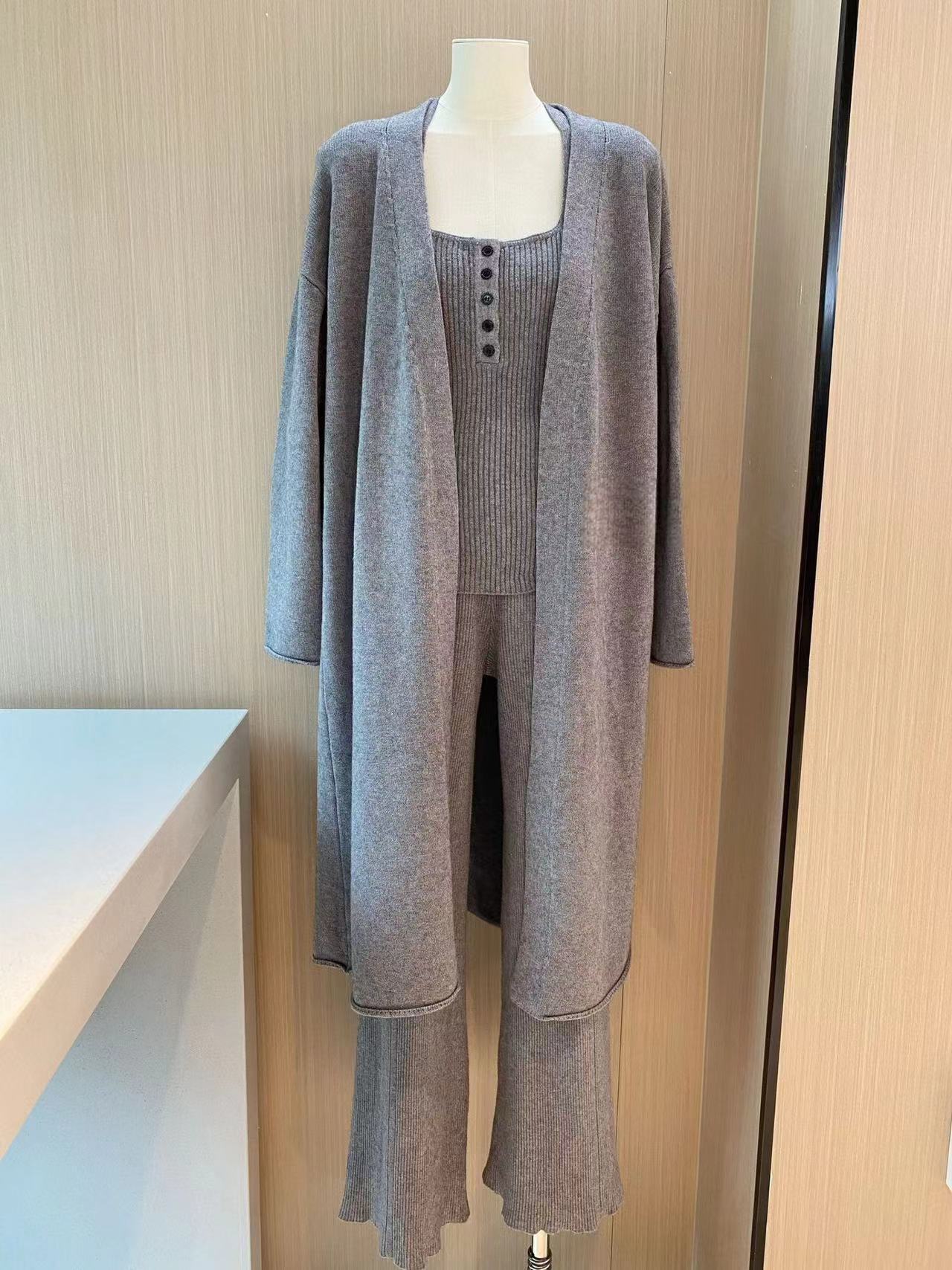 【set】ホルターネックトップス×ロングカーディガン×ワイドパンツ3点セット　N2766