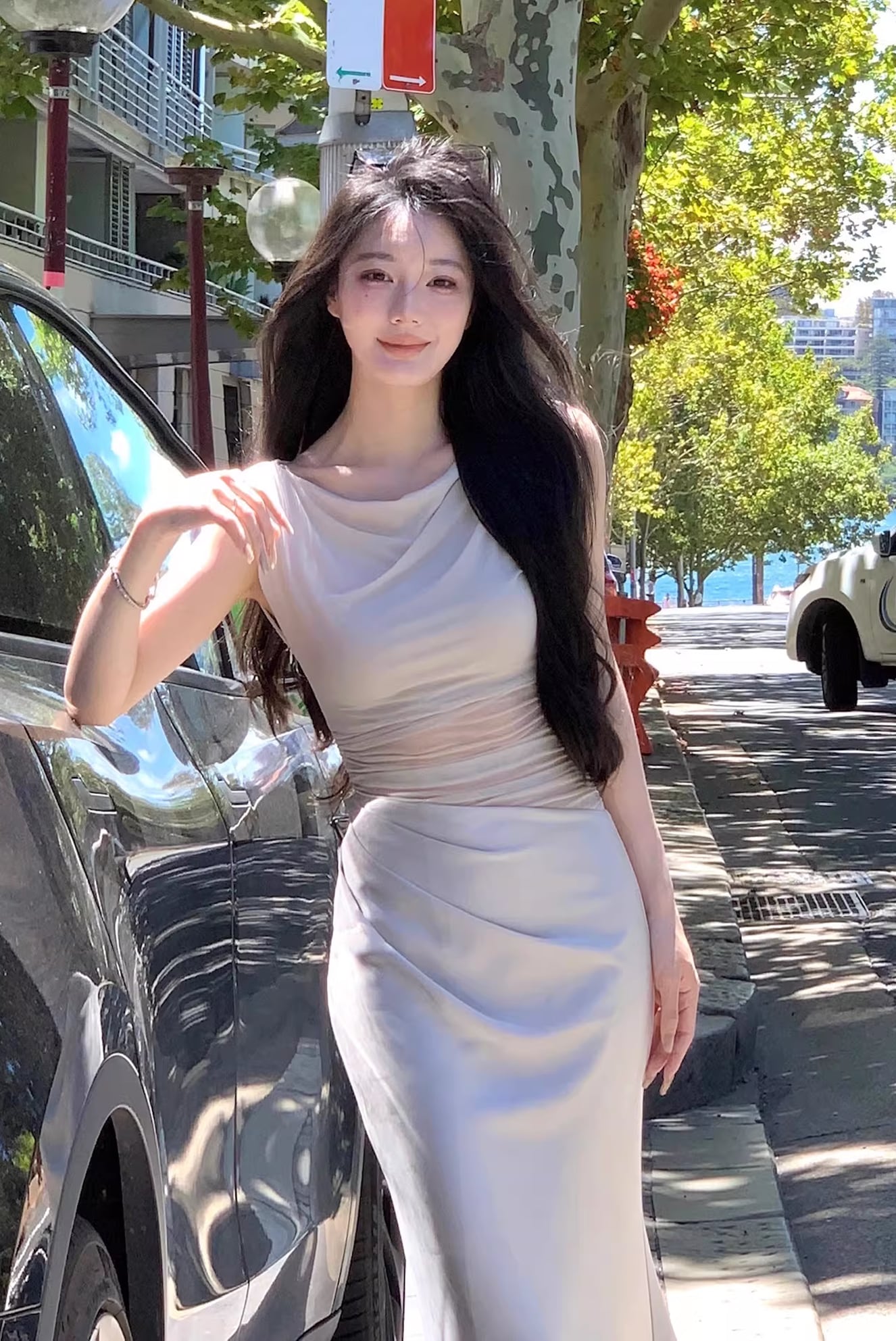 【dress】ノースリーブチュールドッキングロングワンピース Q7988