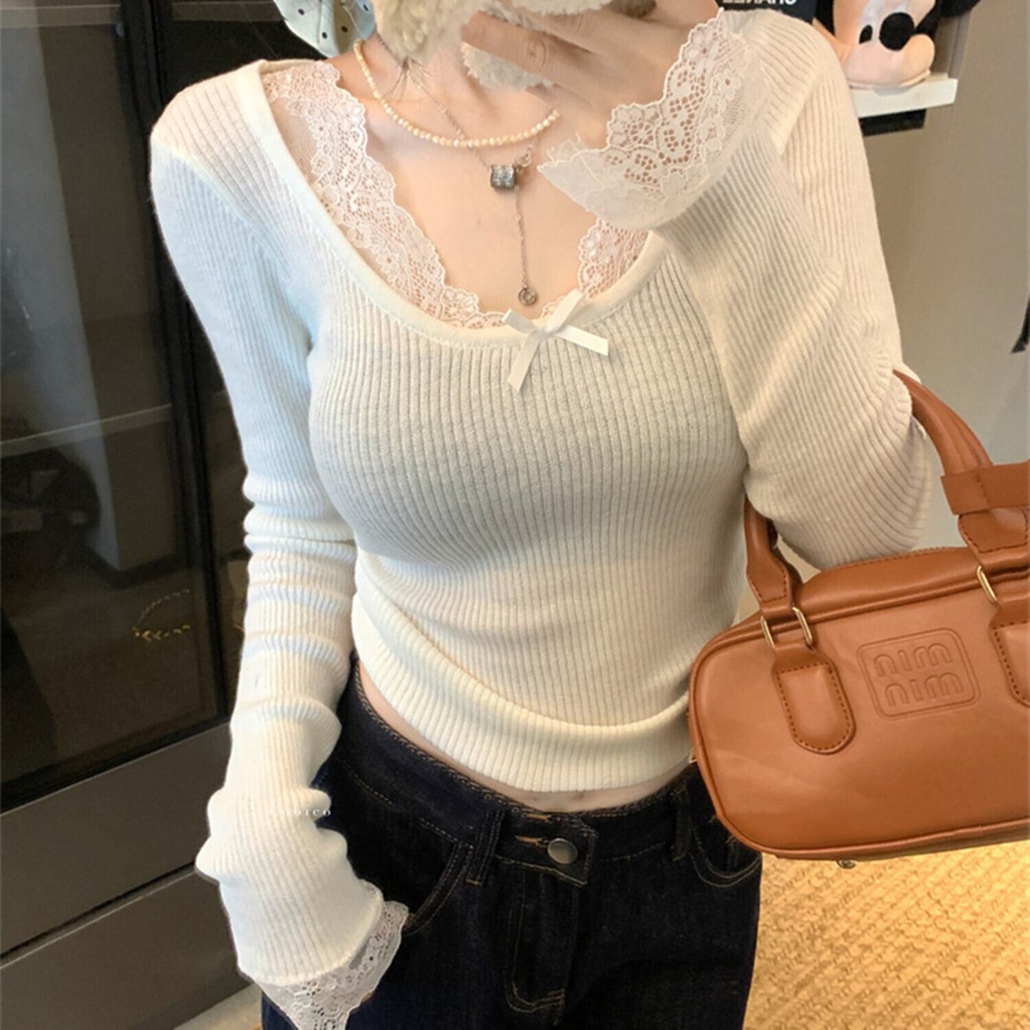 【tops】レースドッキングニットトップス　N2897