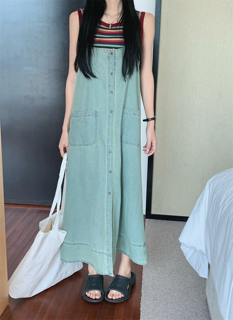 【set】ノースリーブTシャツ×デニムキャミワンピースセット　M24275