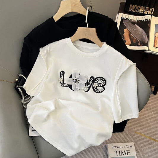 【tops】ビーズアップリケＴシャツF7359