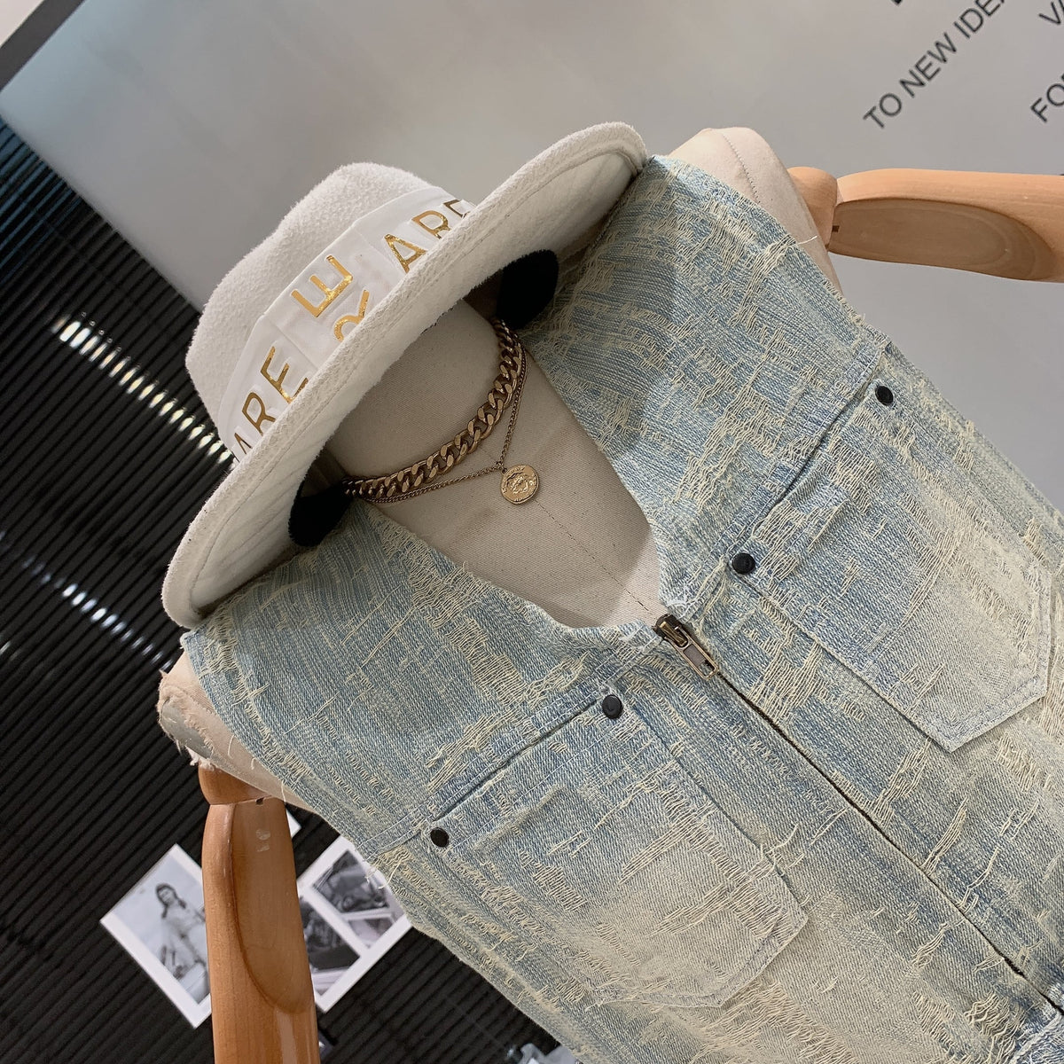 【set】レースデニムベスト×ショートパンツセット　M24776