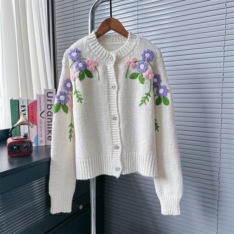 【outer】立体フラワーニットカーデ　M25576