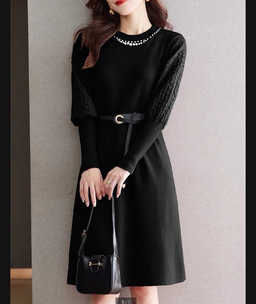 【dress】パール付きニットワンピース　M19126