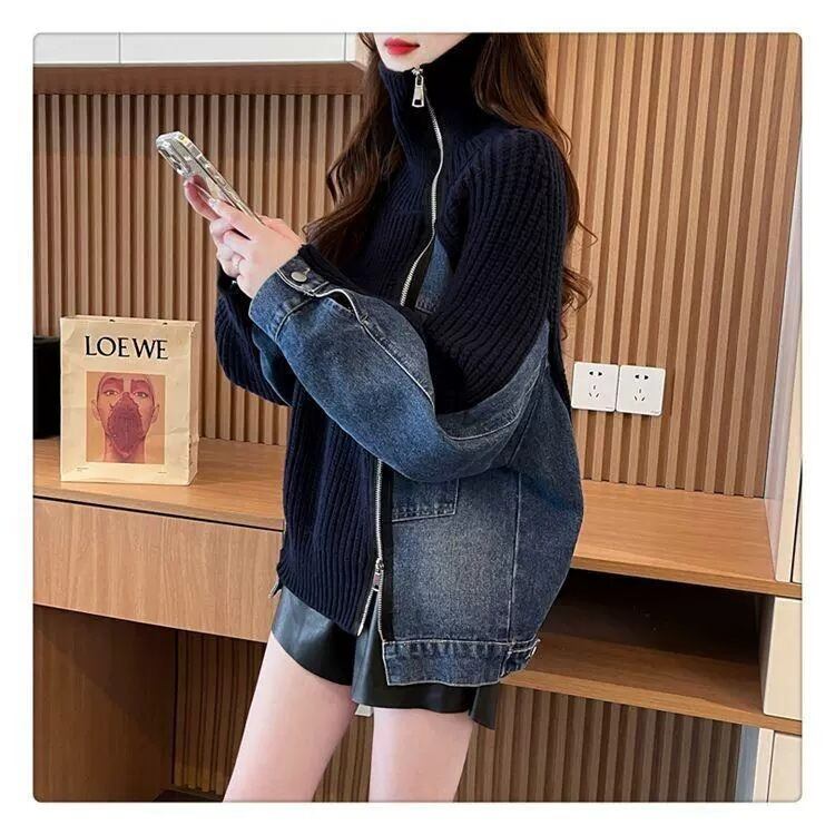 【outer】デニム切り替えニットカーデ　M29333