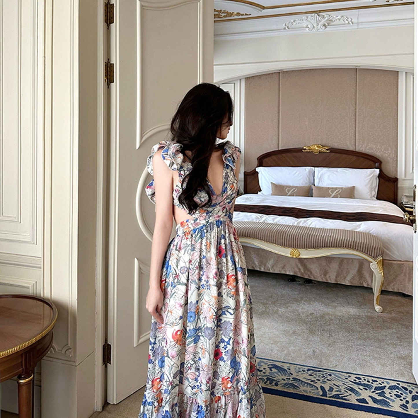 【dress】バックオーポンプリントワンピース　N3082