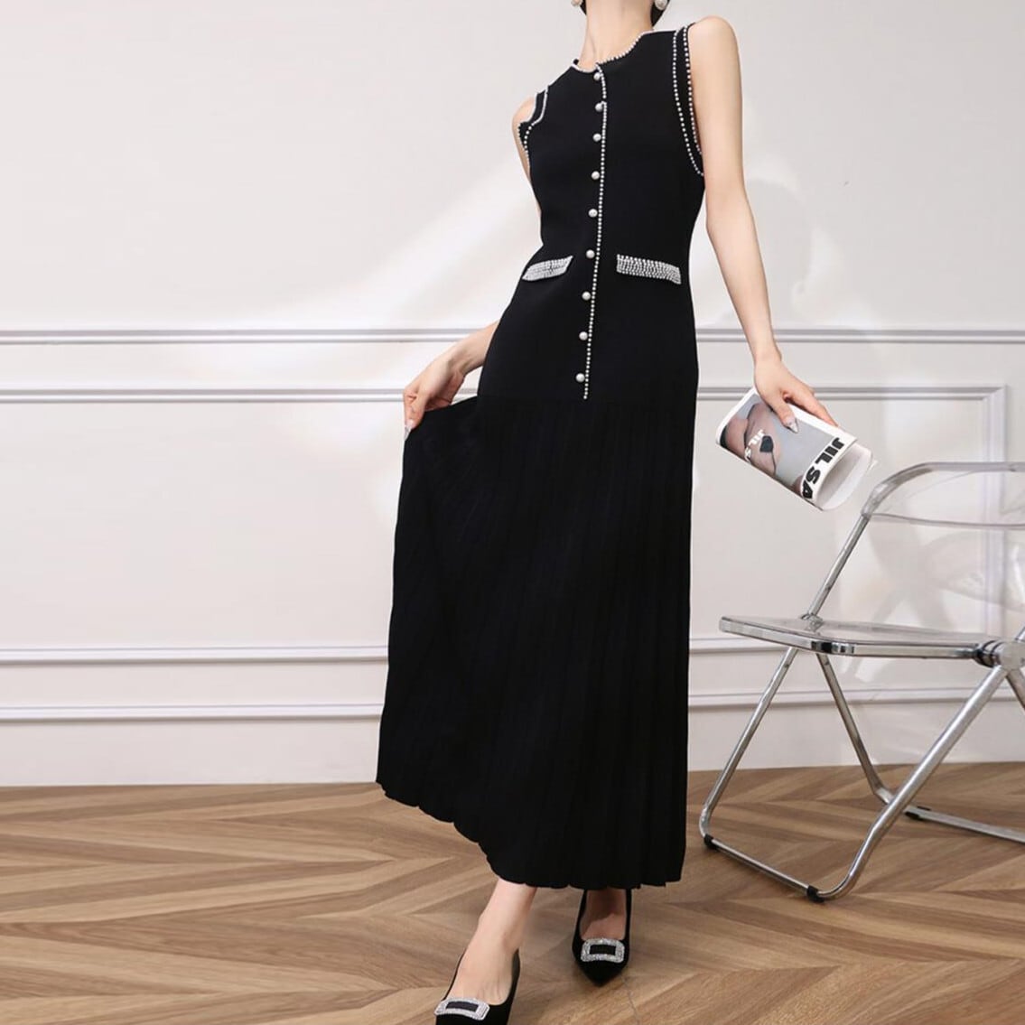 【dress】パールノースリーブワンピース　M24350