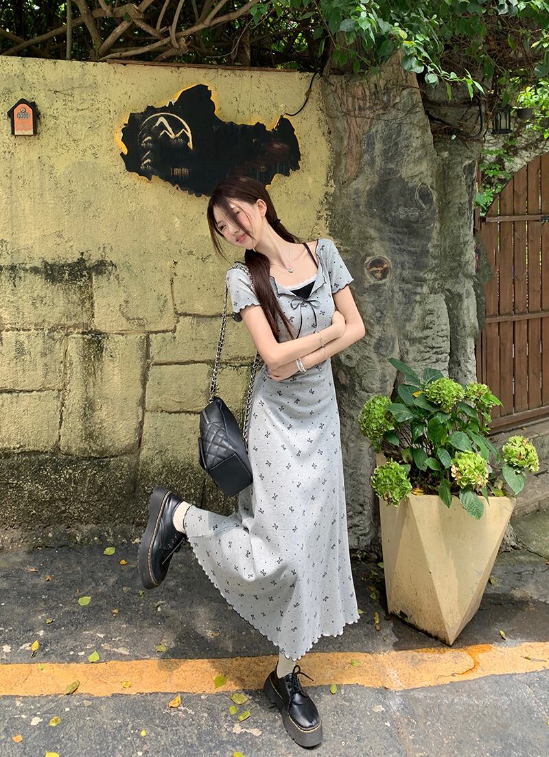 【dress】偽二つ切り替えリボンワンピース G21368