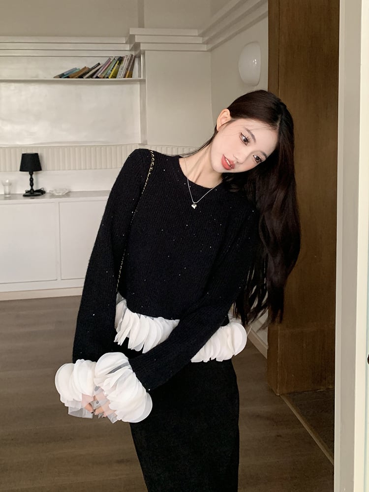 【tops】フレアスリーブニットセーターF6875