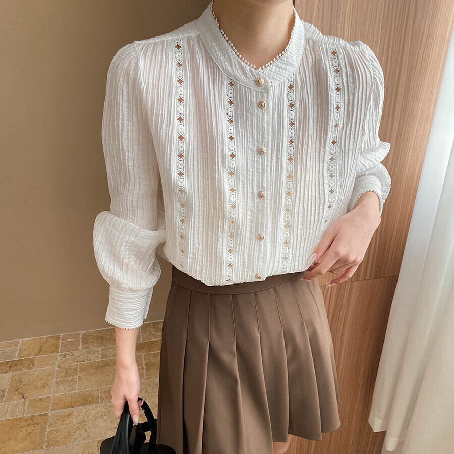 【tops】カットワーク刺繍シャツブラウス　M29960