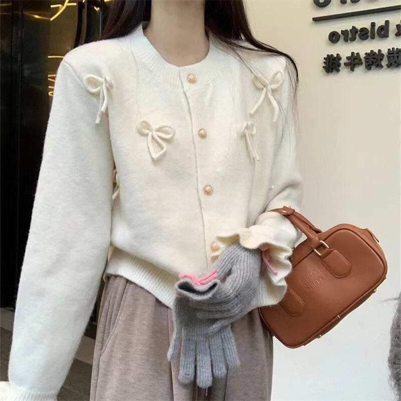 【outer】リボン付きニットカーデ　M26306