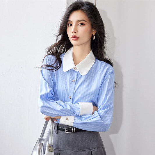 【tops】ストライプ柄長袖ブラウスG20239