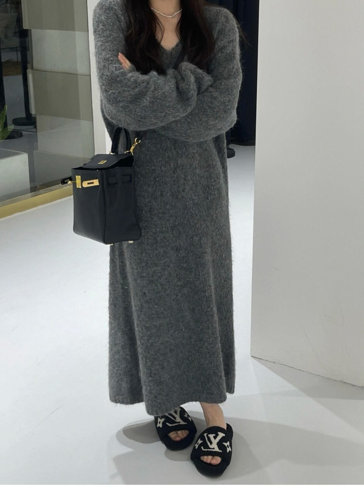 【dress】Vネックニットワンピース　M27241