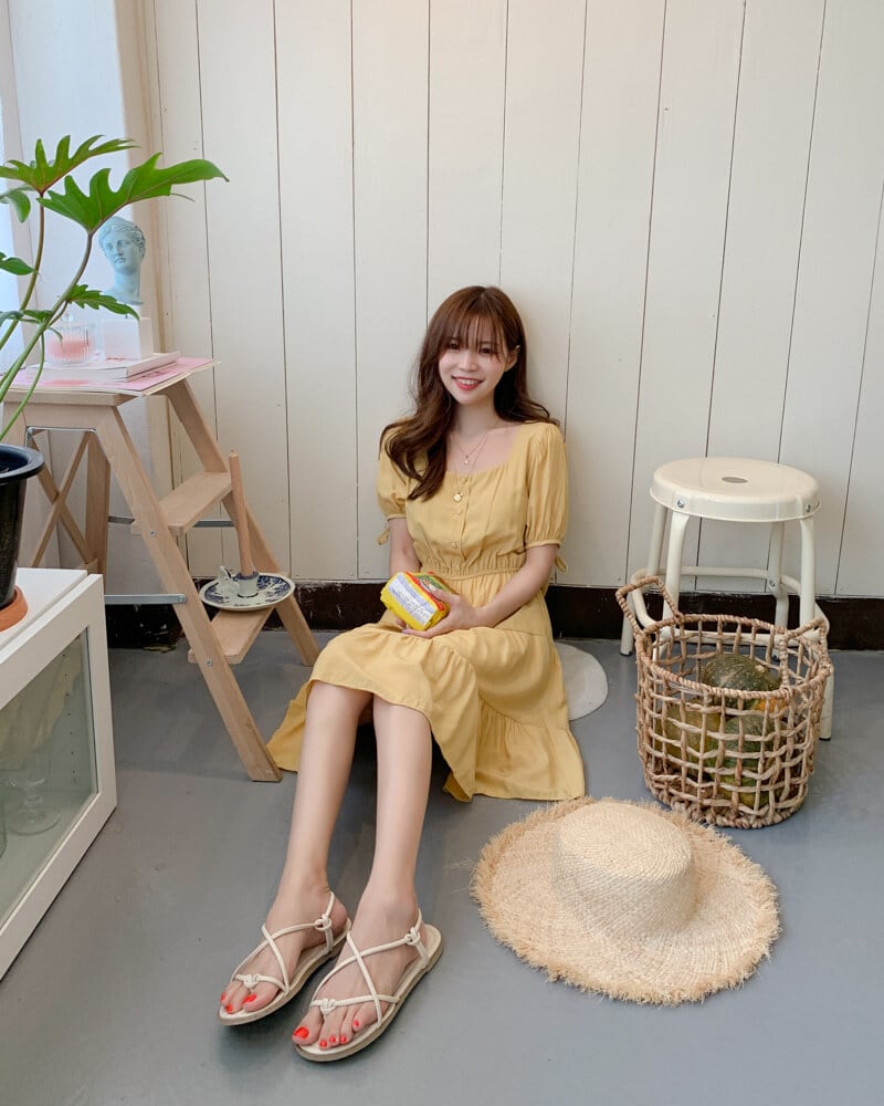 【dress】美人度アップ!気質満点スクエアネックスウィート着痩せワンピース